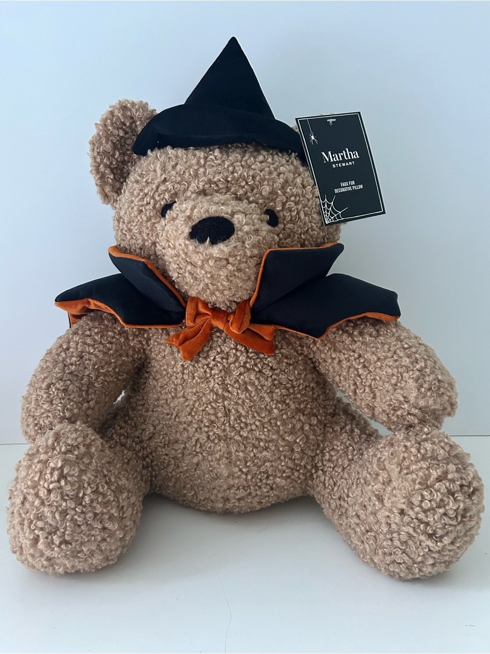 Martha Stewart Halloween Teddy Bear Throw Pillow Witch Hat & Cape 17” NEW VIRAL